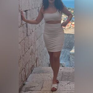 Asymmetrical One Shoulder White Cut out Mini Dress